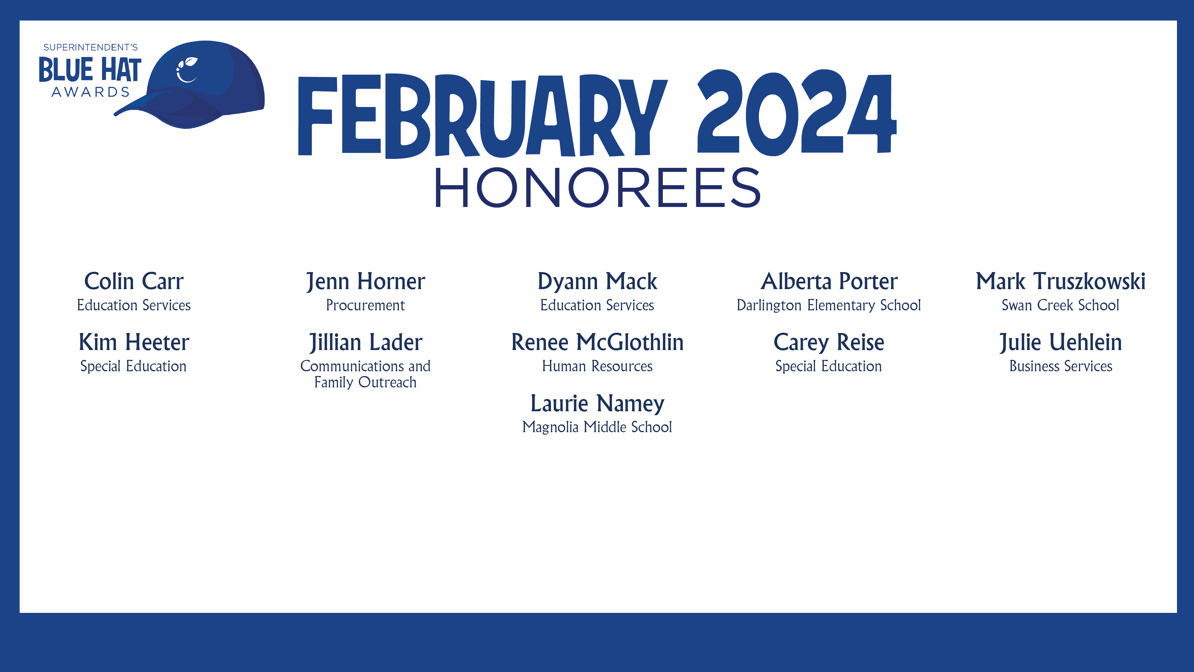 HCPS Blue Hat Honorees - February 2024